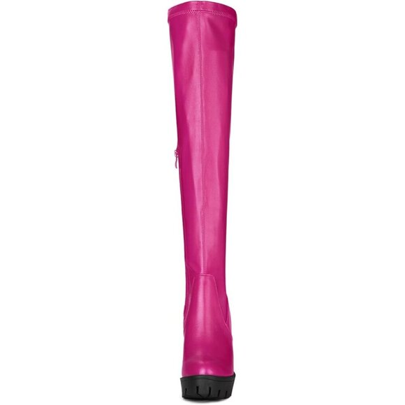 Women's Pink Platform Boots Chunky Heel Over Knee High Rounded Toe Long Boots - Picture 3 of 6